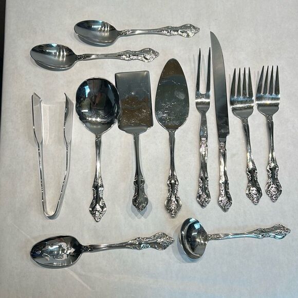 Wallace 18/10 Stainless Serving Set Pieces Utensils Scrolls Flowers Floral Pie C - Picture 1 of 9